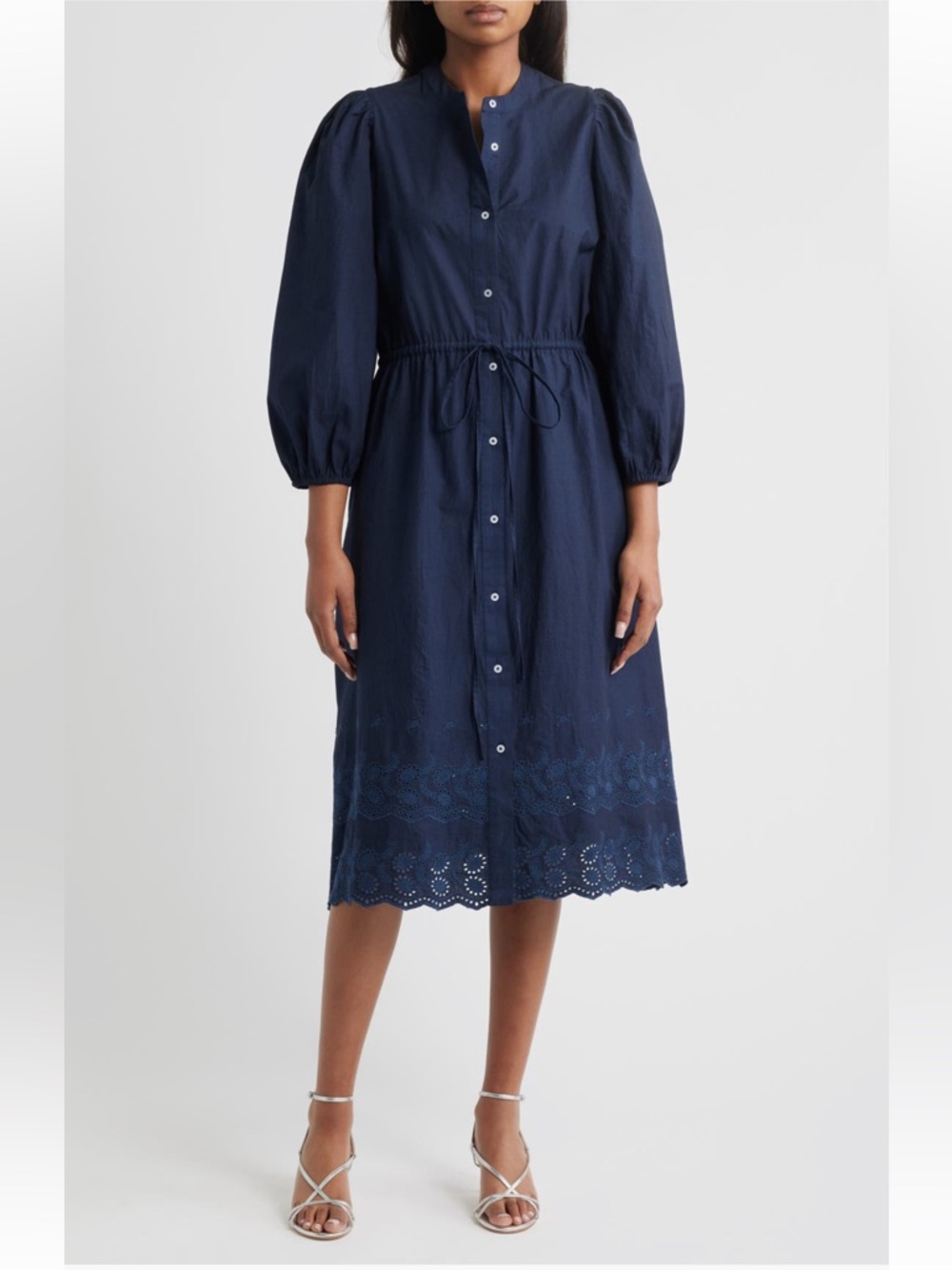 julia jordan Tied Waist Long Sleeve Cotton Midi Dress